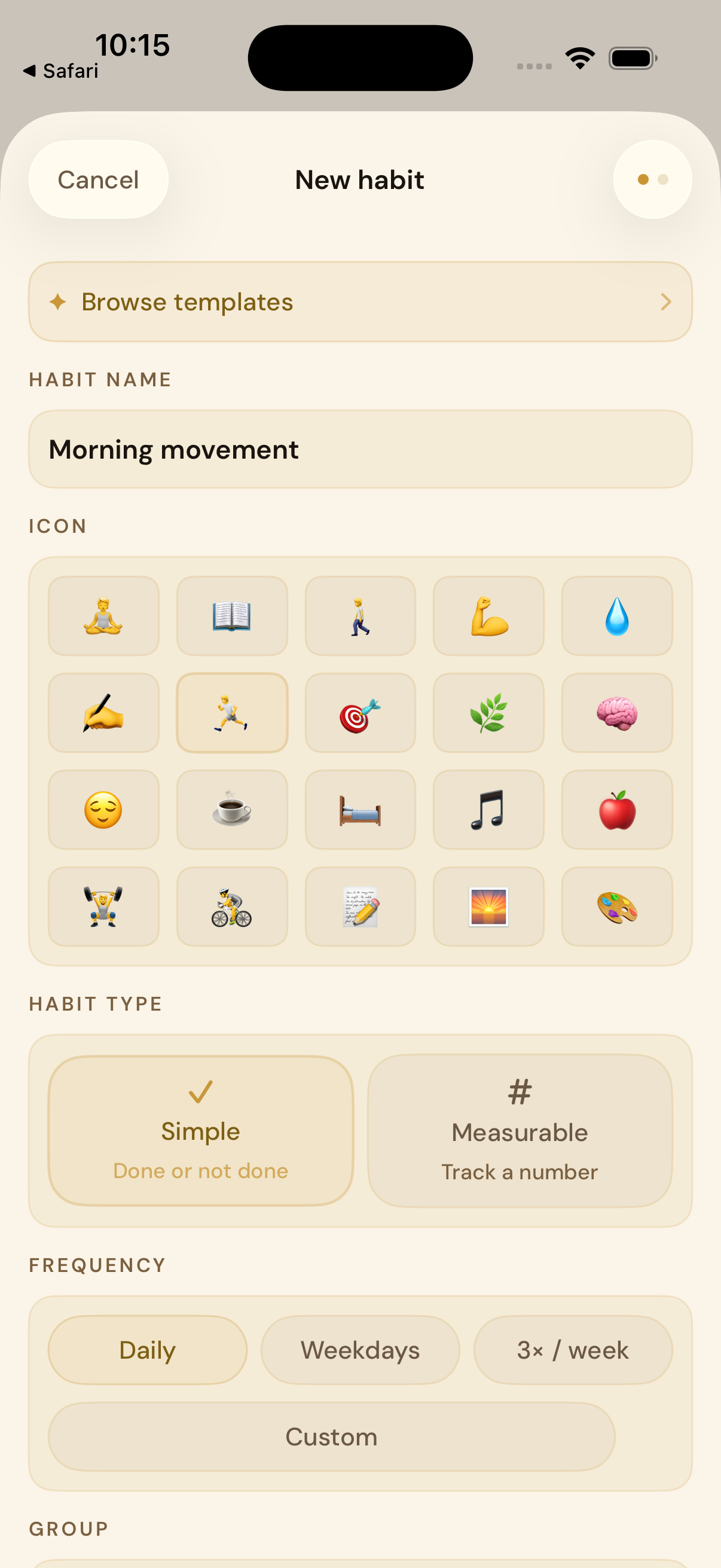 Creating a new habit in Meridius